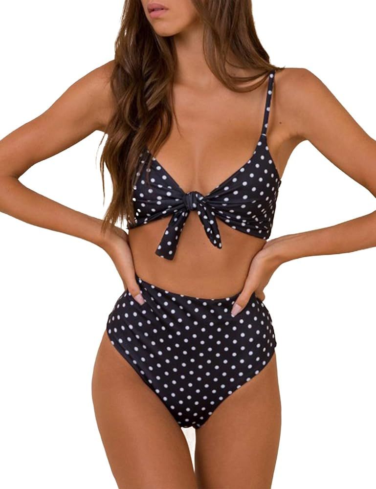 Womens High Waisted Bikini Set Two Piece Swimsuits Gingham Tie Knot Bathing Suit | Amazon (US)