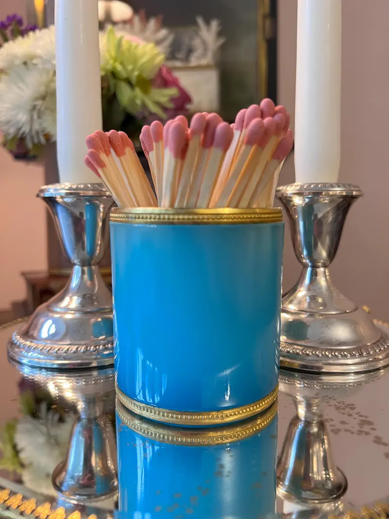 Beautiful vintage blue opaline glass jar // cigarette or match holder with striker paper // Itali... | Etsy (US)