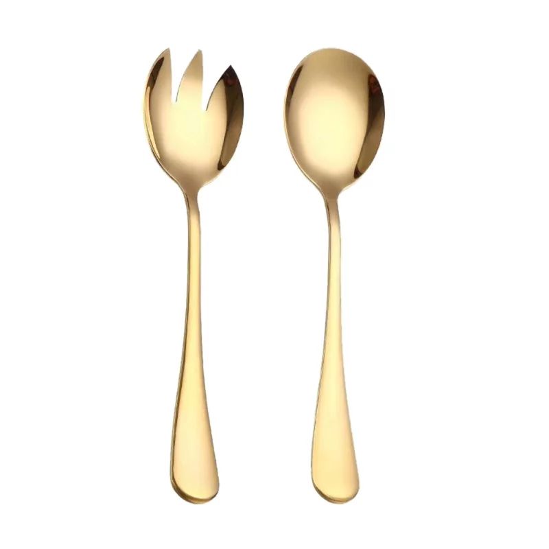 2Pcs/Set Gold Salad Spoon Fork Stainless Steel Cutlery Set Serving Spoon Set Colorful Unique Tabl... | Walmart (US)