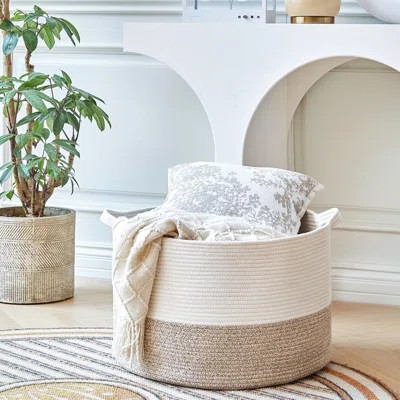 Large Cotton Rope Basket, Blanket Basket for Living Room, Baby Laundry Blanket Basket with Handle | Wayfair North America