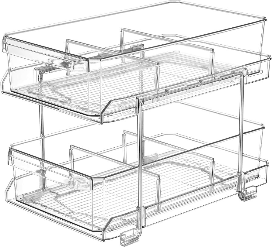 2 Tier Clear Organizer with Dividers for Cabinet / Counter, MultiUse Slide-Out Storage Container ... | Amazon (US)