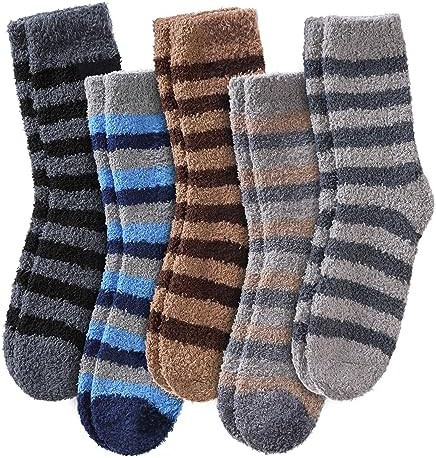 LINEMIN Mens Fuzzy Socks Cozy Fluffy Winter Warm Slipper Socks Microfiber Soft Home Sleeping Sock... | Amazon (US)