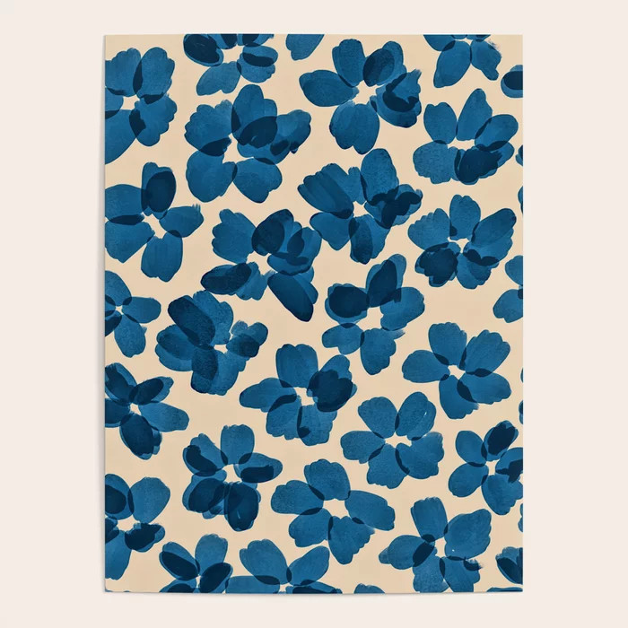 Deep Blue Flowers Poster | Society6