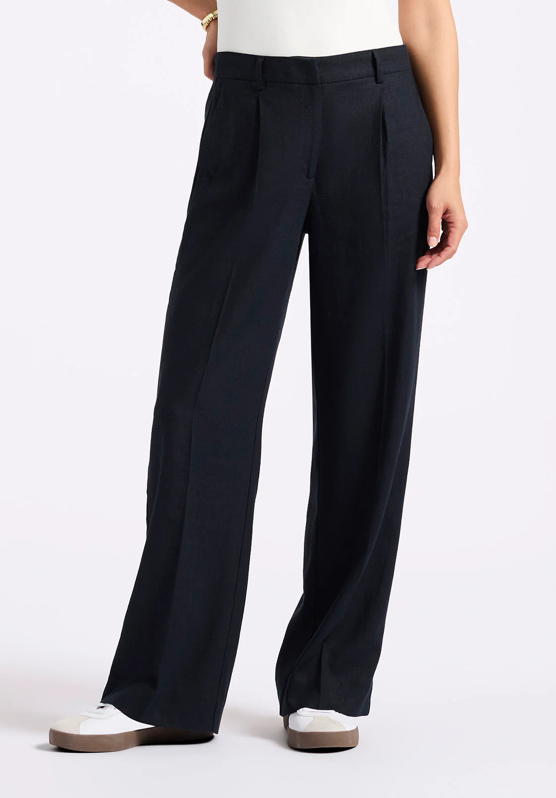 Adelina Women's Linen Blend Wide-Leg Pants, Black - WB0026P | Buffalo David Bitton