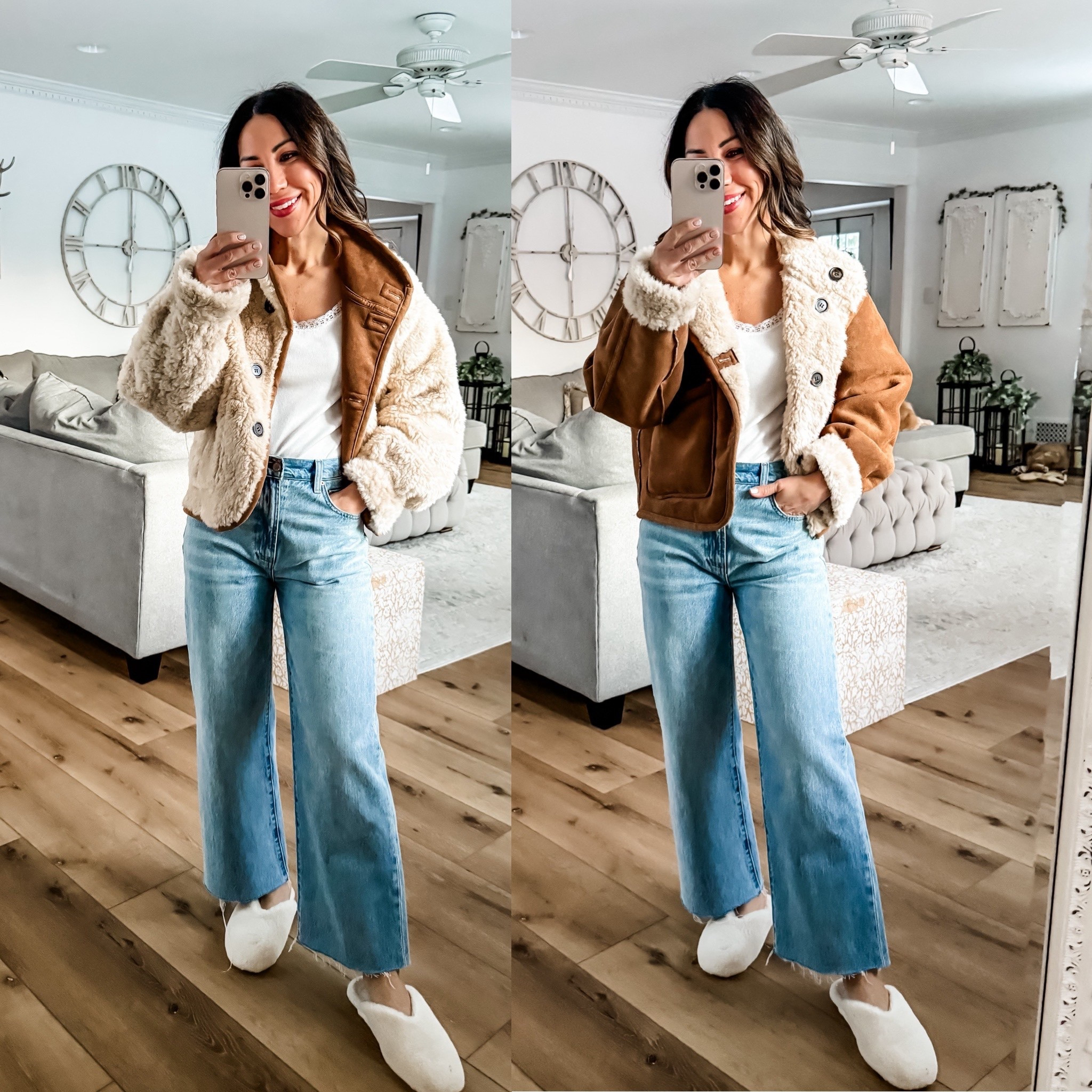 Small reversible winter coat, jeans, 25. I cut them. Reversible coat, suede coat, Sherpa coat. Shoes tts. Amazon fashion.

#LTKFindsUnder50 #LTKSaleAlert #LTKFindsUnder100