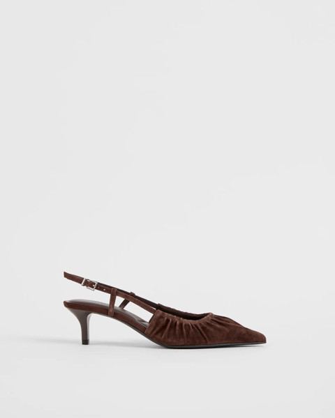 Kaia Genuine Suede Leather Gathered Kitten Heel - Choc Suede | Target AU