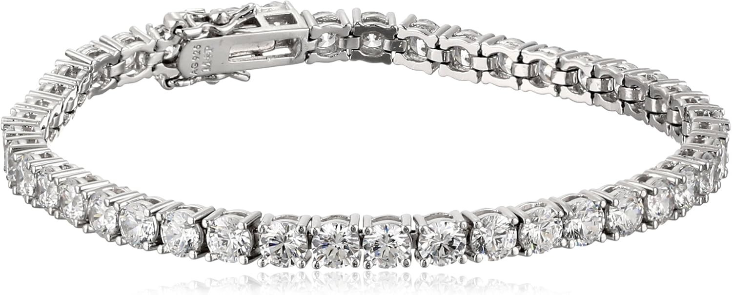 Amazon Collection Platinum or Gold Plated Sterling Silver Round-Cut Tennis Bracelet made with Infini | Amazon (US)