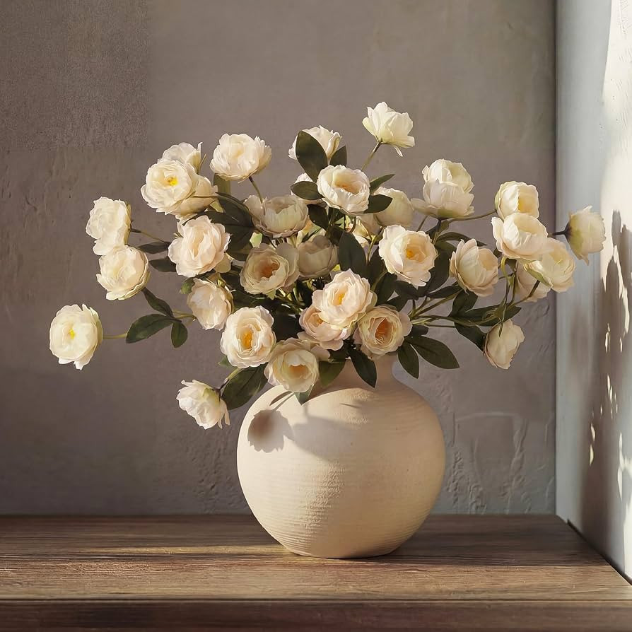 6 Pcs 32" Large Beige Artificial Peonies Stems Flowers, Real Look Faux Silk Peony Bouquet 42 Head... | Amazon (US)