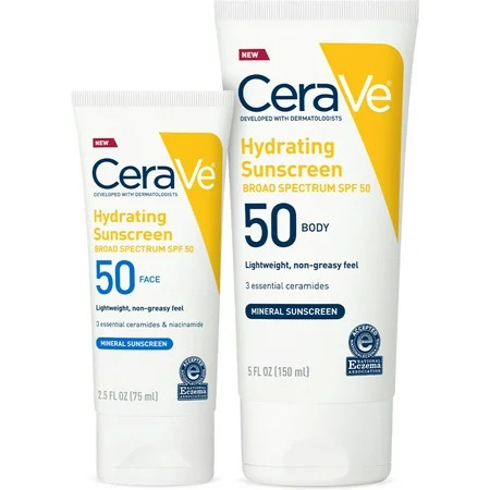 Cerave Sunscreen Bundle SPF 50 | Contains Mineral Sunscreen for Face SPF 50 2.5 Ounce and Mineral Bo | Walmart (US)