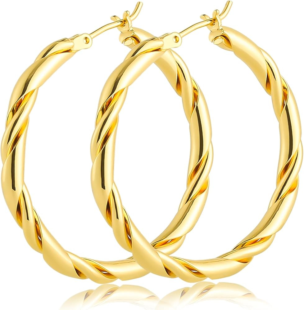 14k Gold Hoop Earrings for Women 14K Gold Earrings Fried Dough Twists Earrings for Women Trendy H... | Amazon (US)