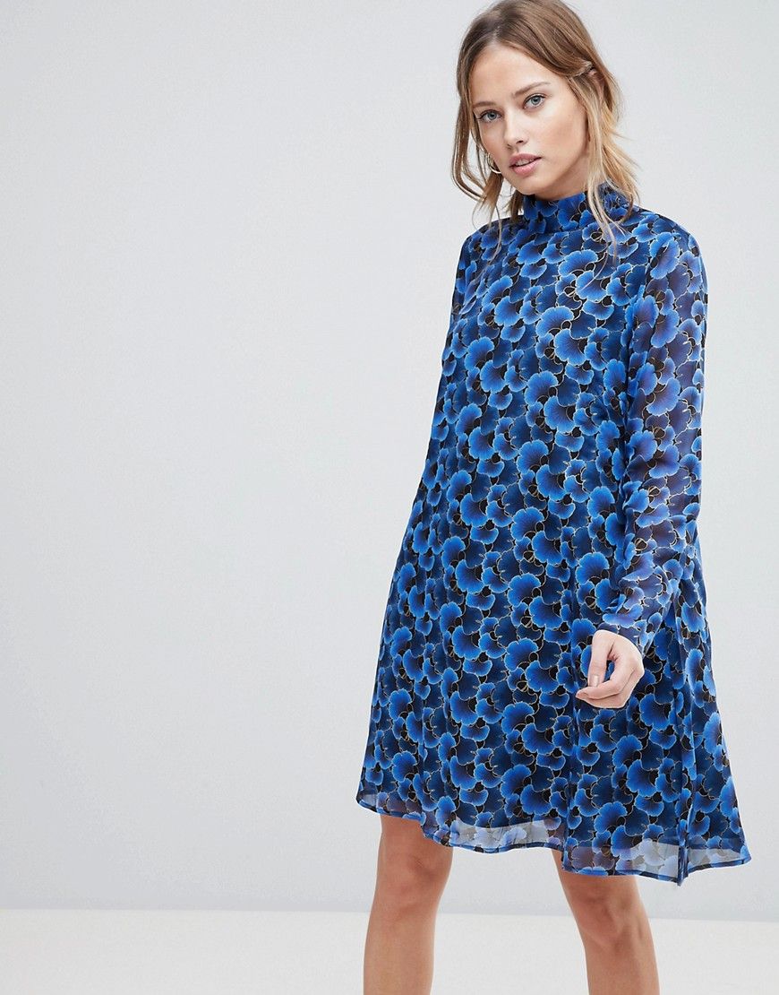 Y.A.S Floral High Neck Swing Dress - Blue | ASOS US