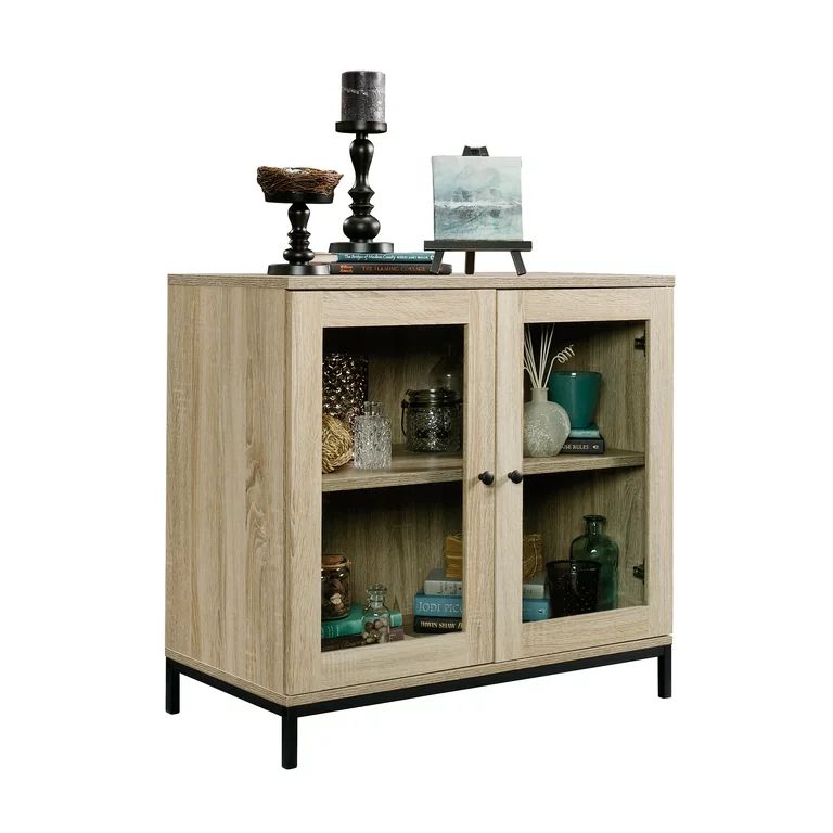 Curiod 2-Door Glass-Fronted Wooden Display Cabinet or TV Stand, Charter Oak Finish | Walmart (US)