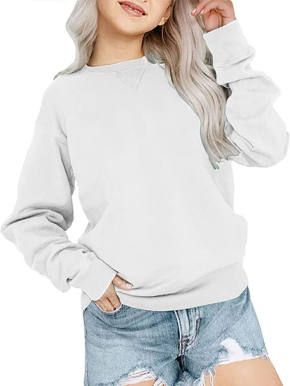Bingerlily Girls Casual Long Sleeve Sweatshirt Crew Neck Cute Pullover Relaxed Fit Tops | Amazon (US)