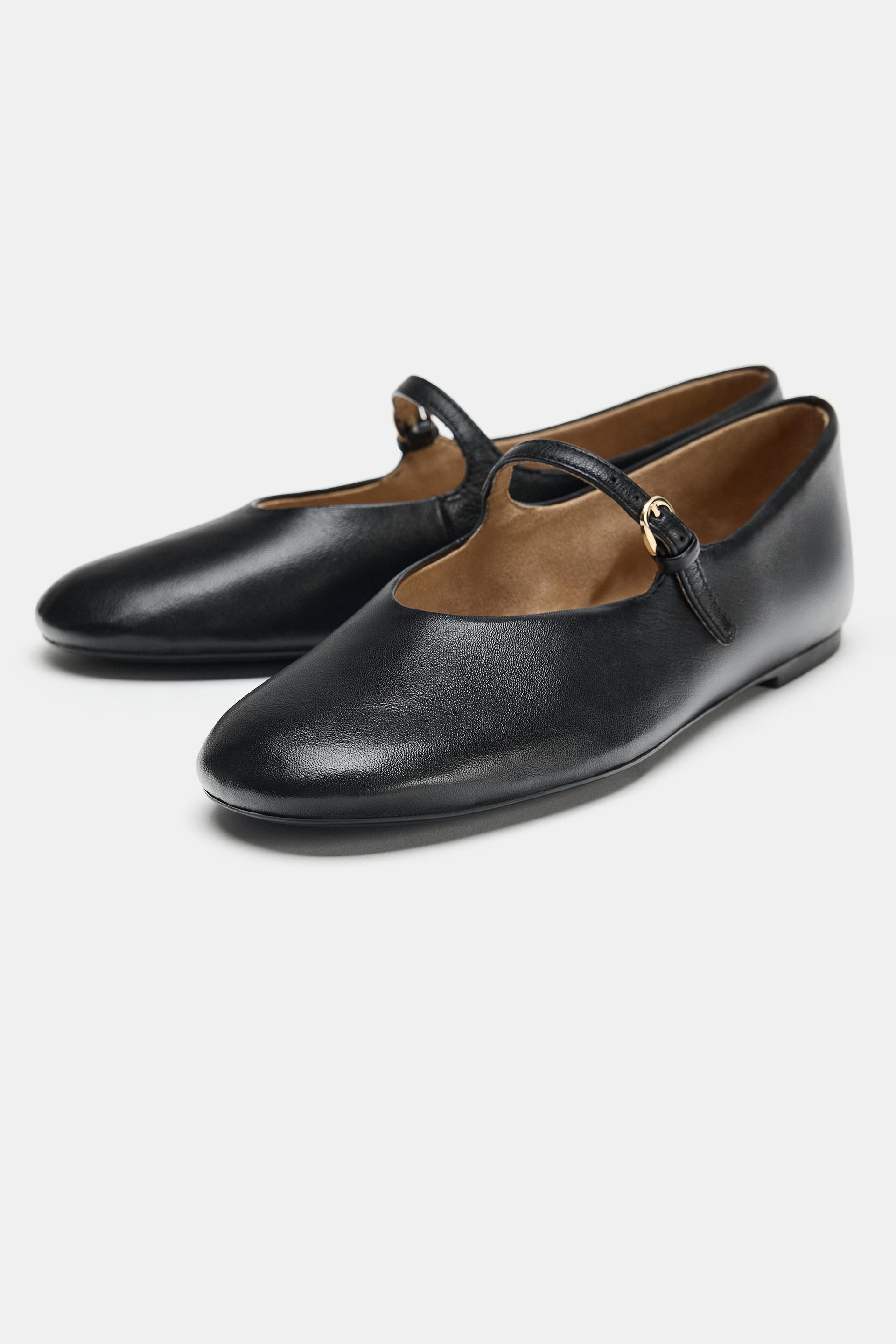 Zara - Leather Ballet Flats - Black - 7 - Woman | Zara UK