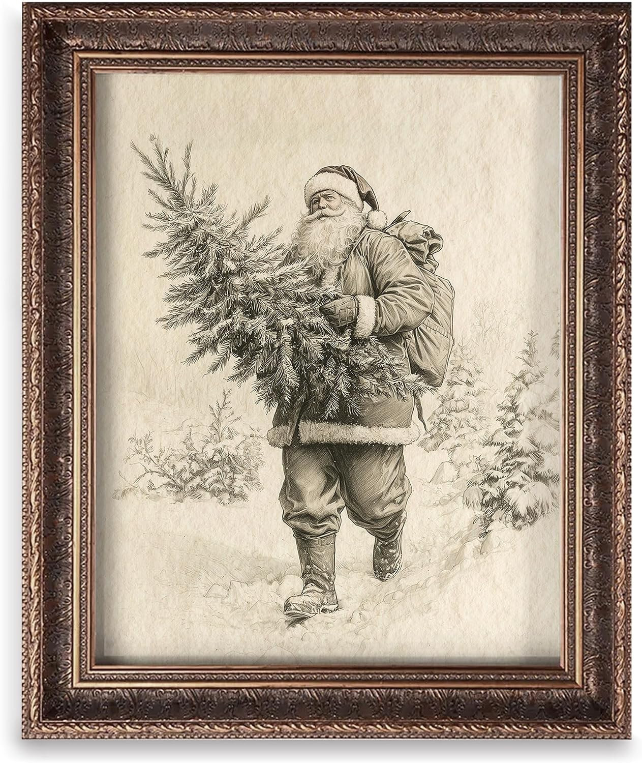 Old World Christmas Wall Art, Vintage Santa Claus Bringing Home Christmas Tree Illustration Print, Antique Winter Holiday Decor, Traditional Farmhouse Christmas Artwork for Living Room Entryway and Christmas Decor Lovers,Unframed | Amazon (US)