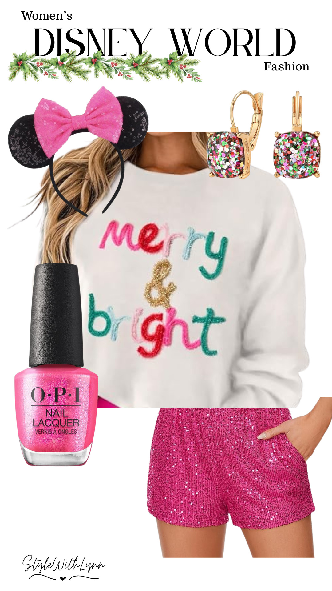 Merry, bright and pink! ✨💖 Bringing all the festive sparkle to Disney with this fun and colorful holiday look! The “merry & bright” sweatshirt pairs perfectly with these hot-pink sequin shorts for the cutest park-day outfit. Add in the glittery Minnie ears, confetti earrings, and matching pink polish for the ultimate girly holiday vibe.

Everything is linked for your next Disney World Christmas trip! 🌈🎄



Disney Christmas outfit women, pink Disney Christmas outfit, merry and bright sweatshirt outfit, Disney holiday fashion, pink sequin shorts outfit, girly Disney Christmas look, Minnie Mouse ears pink, Disney World Christmas outfit ideas, colorful holiday outfit, festive Disney style women, Disney parks holiday outfits, bright Christmas aesthetic, cute Disney World outfits, Christmas Disney outfit women, sparkly holiday outfit 

 #LTKHoliday #LTKSeasonal #LTKTravel