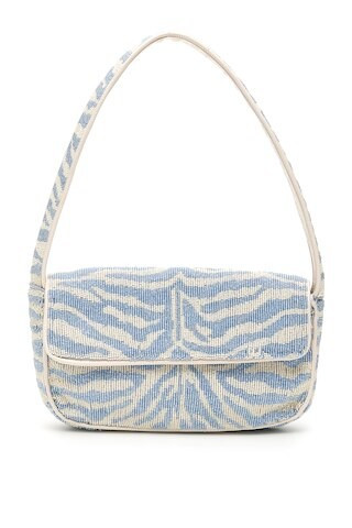 STAUD TOMMY ZEBRA-STRIPED BEADED BAG OS White, Light blue Leather | Residenza725 US