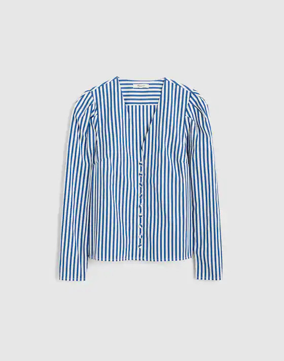 Stacked-Button V-Neck Shirt in Poplin | Madewell