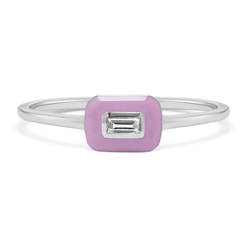 Baguette Sapphire & Light Pink Enamel Ring | Shane Co
