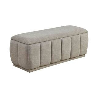 Lazzara Perivale Taupe Boucle Fabric Solid Wood Brown Finish Lift Top Storage Bench 50 in. 4799TP... | The Home Depot