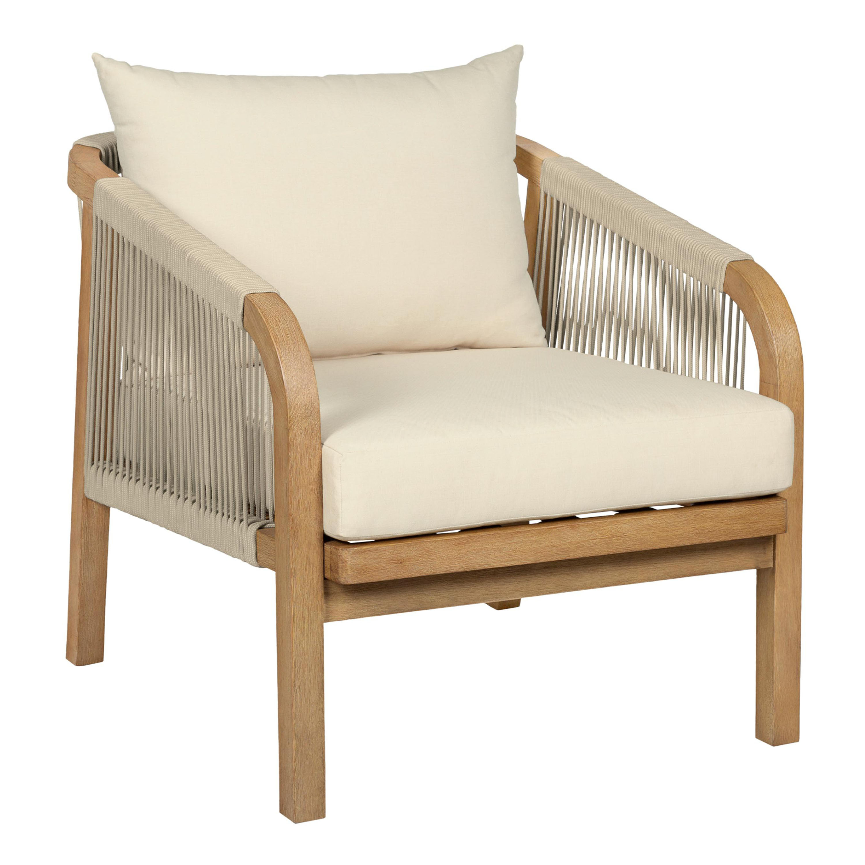 Tarantella Blonde Eucalyptus and Gray Rope Outdoor Chair | World Market