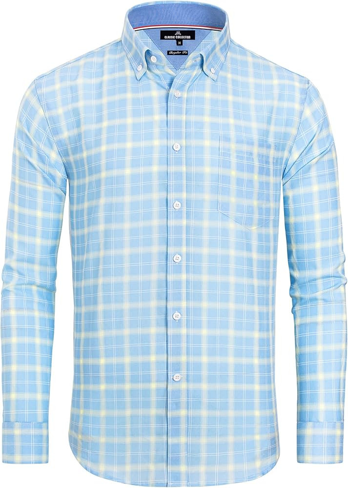Alimens & Gentle Men's Plaid Button Down Shirts Cotton Long Sleeve Dress Shirts Regular Fit Gingh... | Amazon (US)