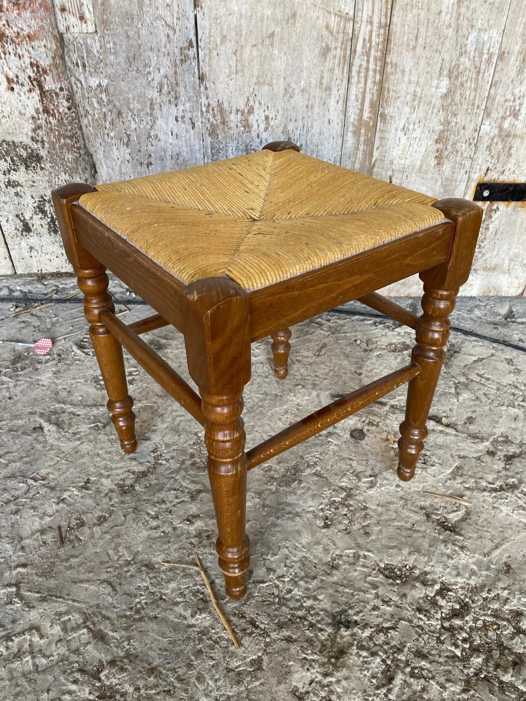 Antique Turned Wood Stool + Vintage Woven Straw Seat #D893 - Etsy | Etsy (Global)