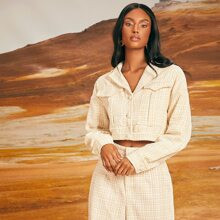 Plaid Flap Pocket Drop Shoulder Tweed Jacket | SHEIN