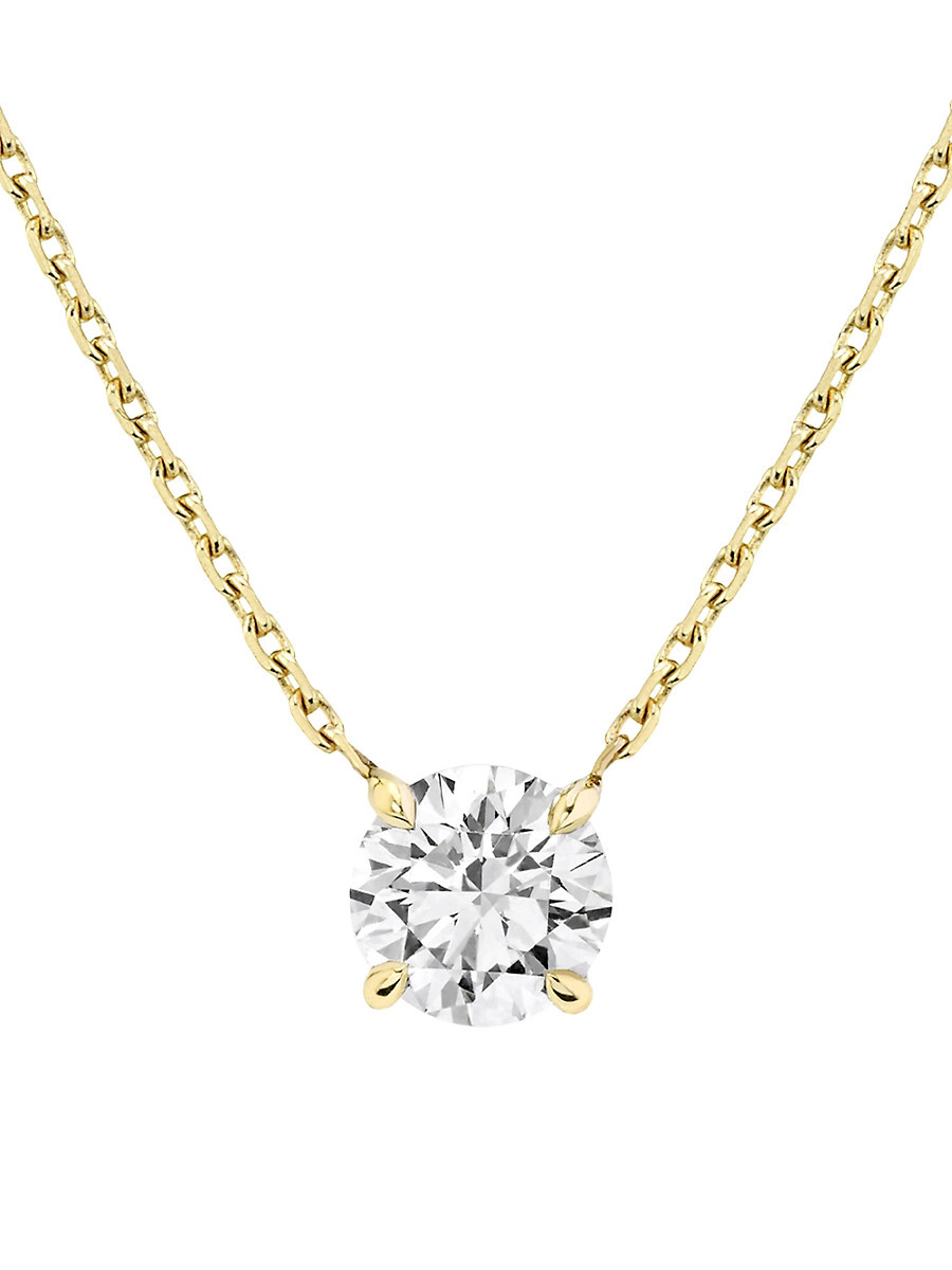 Women's Solitaire Classics 14K Gold & 1.00 TCW Lab-Grown Diamond Brilliant Round Solitaire Necklace - Yellow Gold | Saks Fifth Avenue