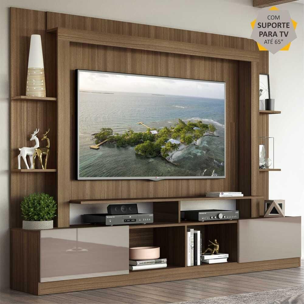 Rack Estante c/ Painel e Suporte TV 65" e 2 portas Oslo Multimóveis Madeirado/Lacca Fumê | Casas Bahia (BR)