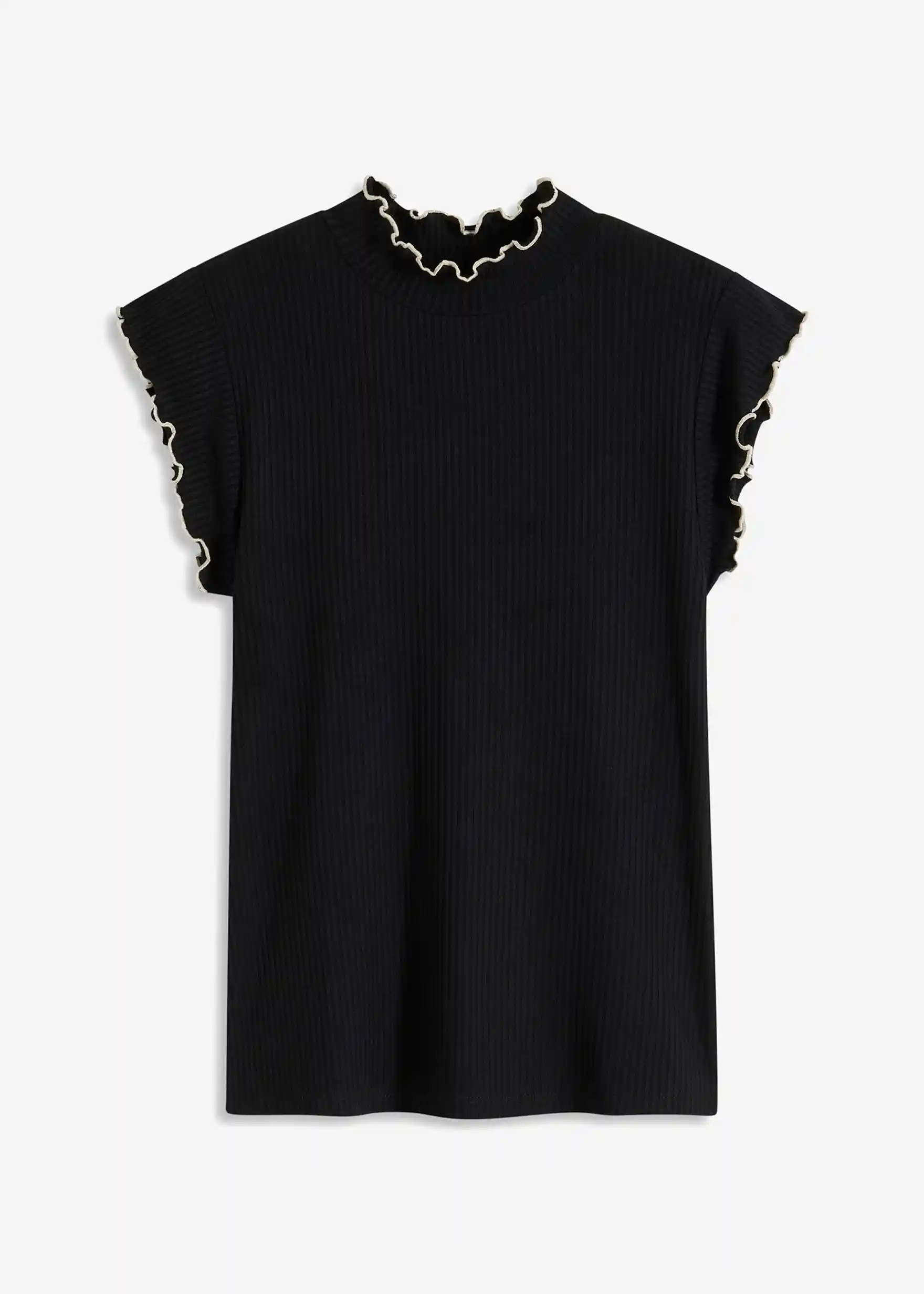 Modernes Shirt in Rippoptik mit Verzierung - schwarz | bonprix | Bonprix DE