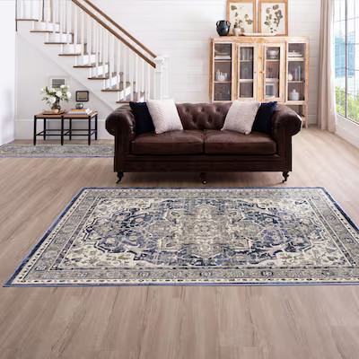 allen + roth Evelyn 4 X 6 (ft) Blue Indoor Geometric French Country Throw Rug | Lowe's