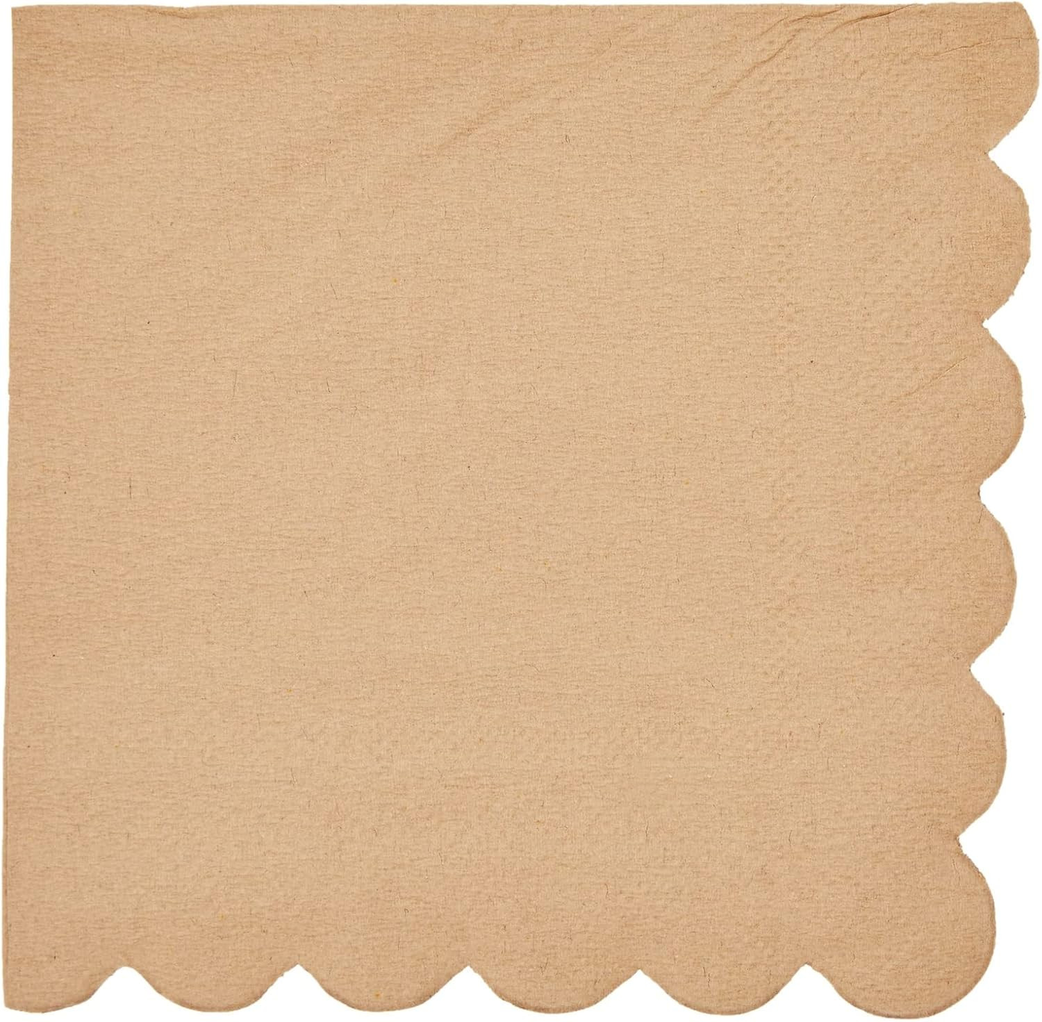 100 Pack Kraft Brown Cocktail Napkins with Scalloped Edges for Party Supplies (5x5 In) | Amazon (US)