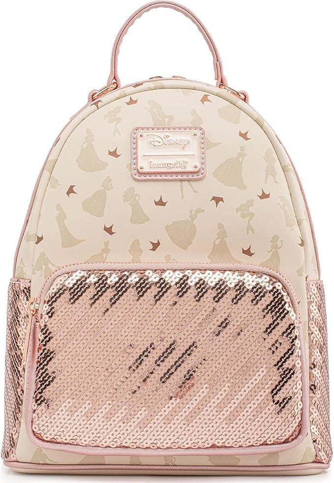 Loungefly Disney Ultimate Princesses All Over Print Sequin Womens Double Strap Shoulder Bag Purse | Amazon (US)