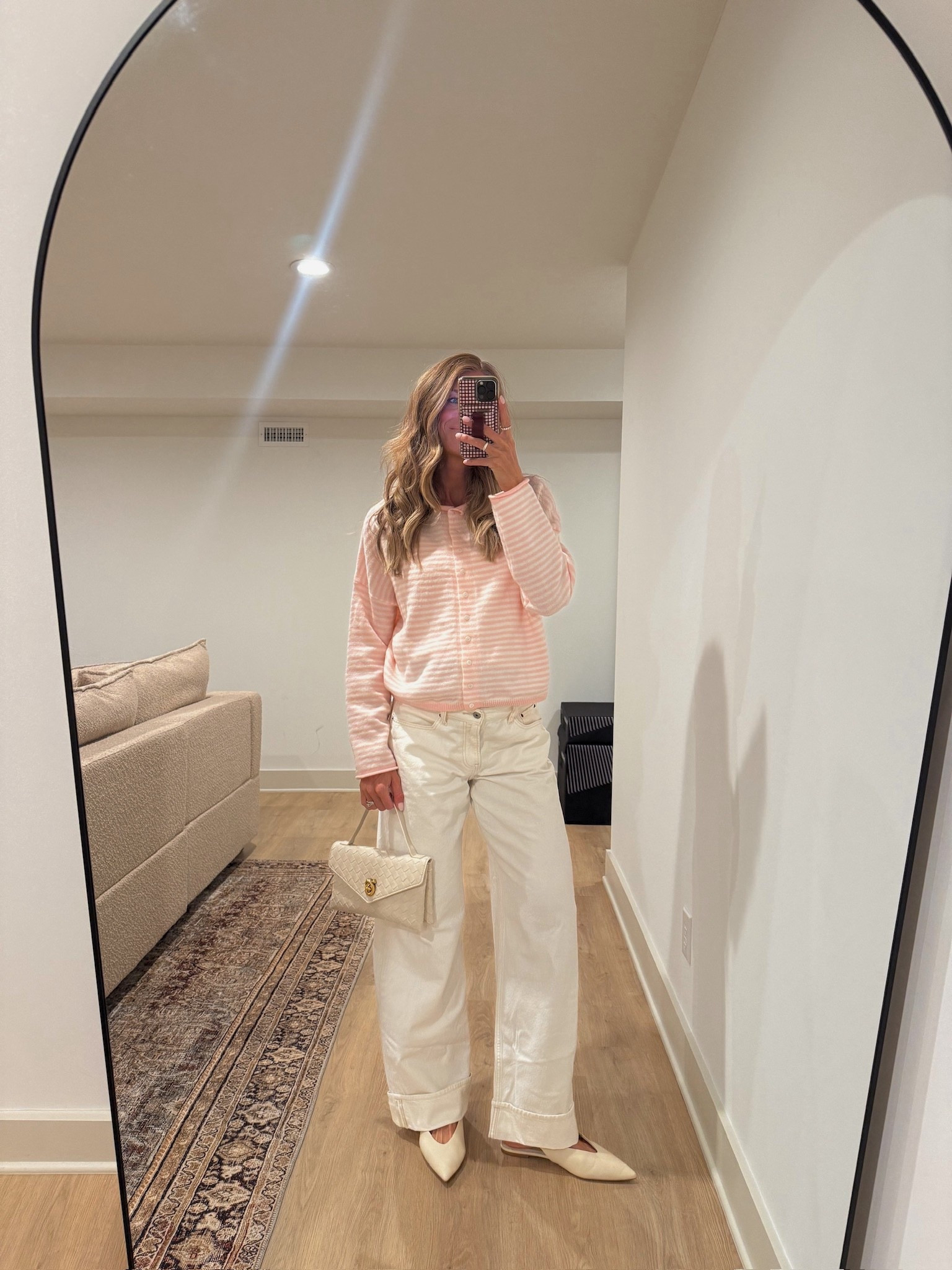 Last dinner out before baby! I already have & love this sweater in red, and now the pink and white is just as easy, comfy, and cute!

Size medium in cardigan and sized up 3 sizes in jeans for bump to a 29 long

#LTKootd #LTKTall #LTKBump