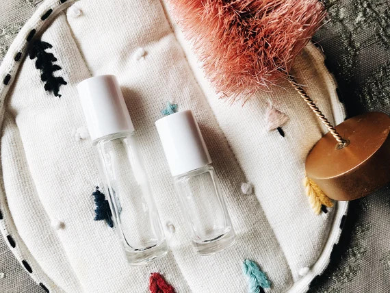 5ml or 10ml Clear Glass Roller Bottle | White Plastic Cap | Etsy (US)