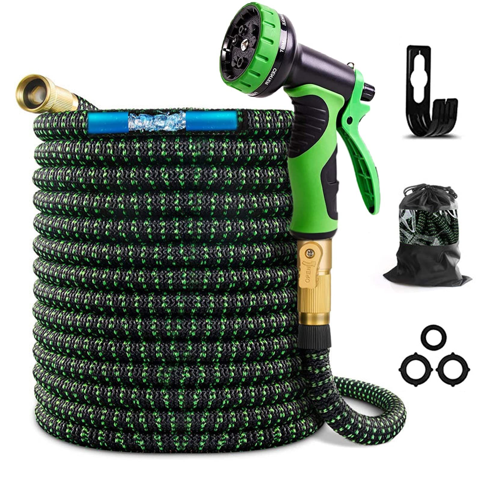 DuLaSeed Expandable Garden Hose ,Flexible Water Hose with 10 Function Sprayer Nozzle and 3/4" Brass  | Amazon (US)
