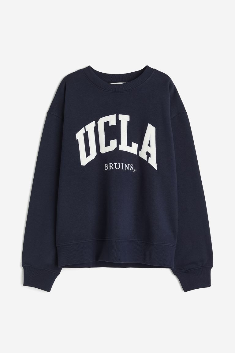 Sweatshirt with Motif | Navy Blue Sweatshirt Outfit | HM Sweatshirt | Navy Blue Hoodie Outfit | | H&M (US + CA)