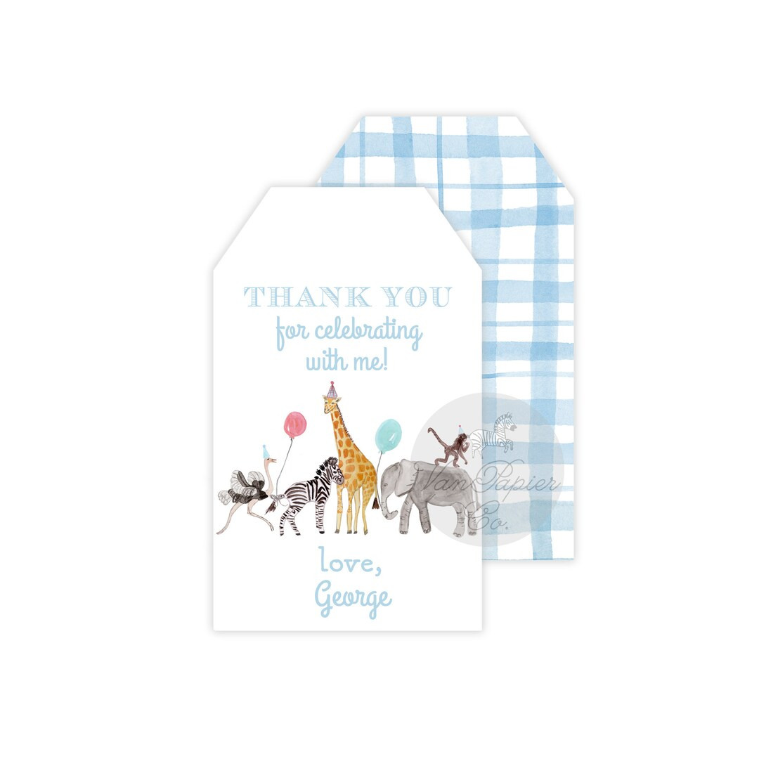 Boys Party Animal Birthday Favor Tags Party Animals Favor Tags Watercolor Safari Blue Party Anima... | Etsy (US)