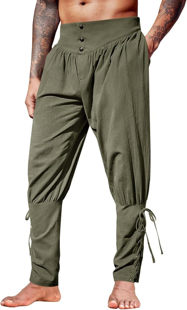 Amazon.com: Runcati Mens Medieval Ankle Pants Renaissance Viking Pirate Lace Up Tapered Halloween... | Amazon (US)