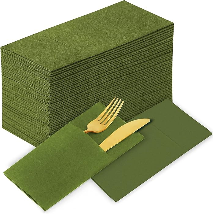 KAMMAK Matcha Green Napkins Disposable with Pocket Cloth Like Dinner Paper Napkins 100 Pack Folde... | Amazon (US)