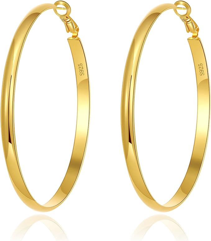 GUROTD Gold Hoop Earrings for Women Trendy 925 Sterling Silver Hoop Earrings Lightweight Hypoalle... | Amazon (US)