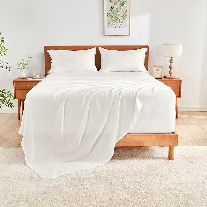 GOKOTTA 4-Pcs Queen Sheet Set: 18"-24" Extra Deep Queen Sheets with Elastic Corner Straps - 100% ... | Amazon (US)