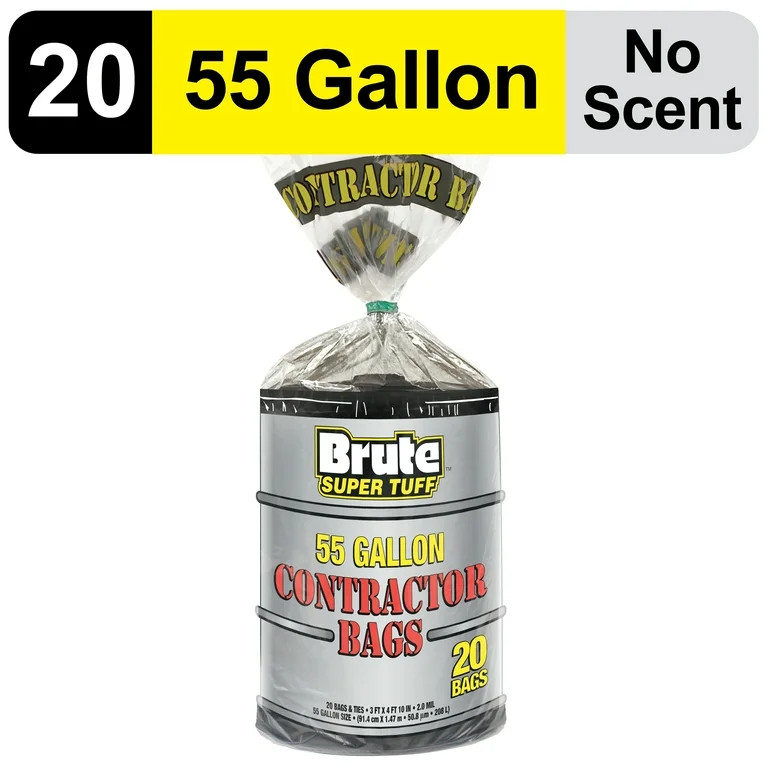 Brute Super Tuff® Contractor Bags, 55 Gallon, 20 Bags (Twist Tie) - Walmart.com | Walmart (US)