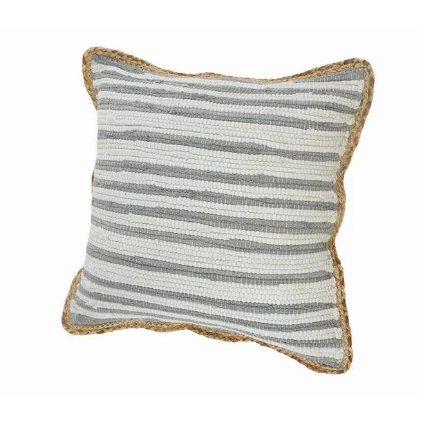 LR Home Striped Jute Border Throw Pillow, Gray / White, 18 in. Square | Walmart (US)