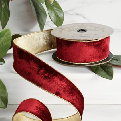 Velvet Burgundy Ribbon with Light Gold Back | Frontgate