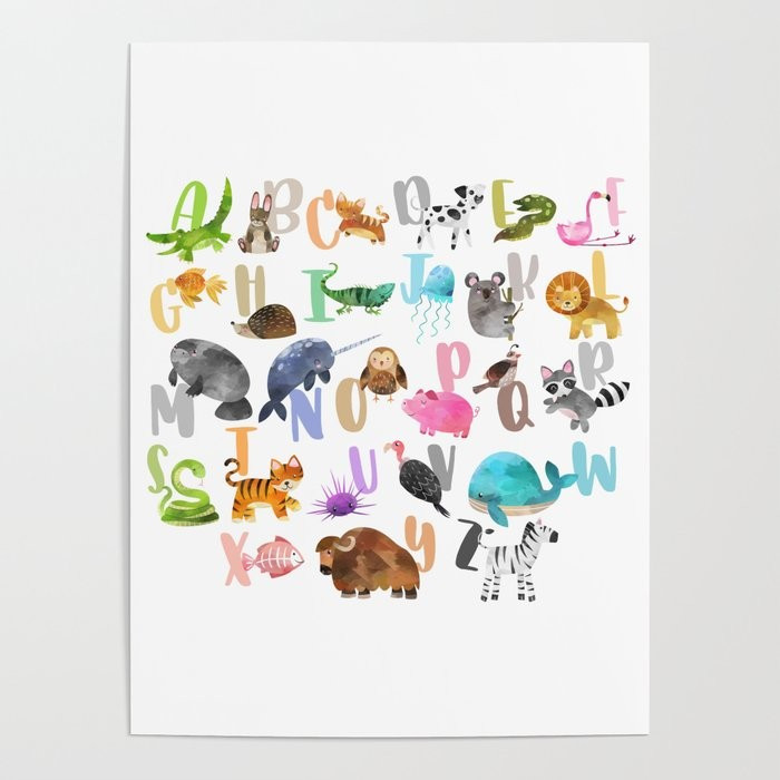 Cute Watercolor Animal Alphabet Pattern Poster | Society6