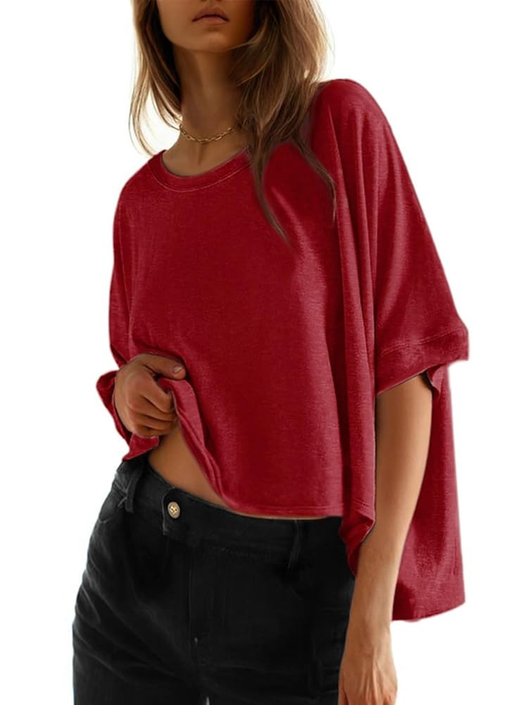 Dokotoo Summer Shirts 2025 Womens Solid T Shirts for Women Loose Oversized Tops Basic Tee | Amazon (US)