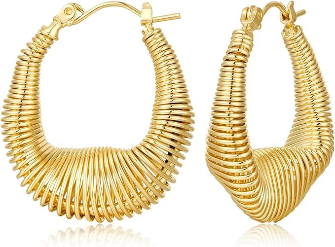 2023 Spring Hoop Earrings For Women Orrous, 14k Gold Chunky Hoop Cartilage Clip Huggie Statement ... | Amazon (US)