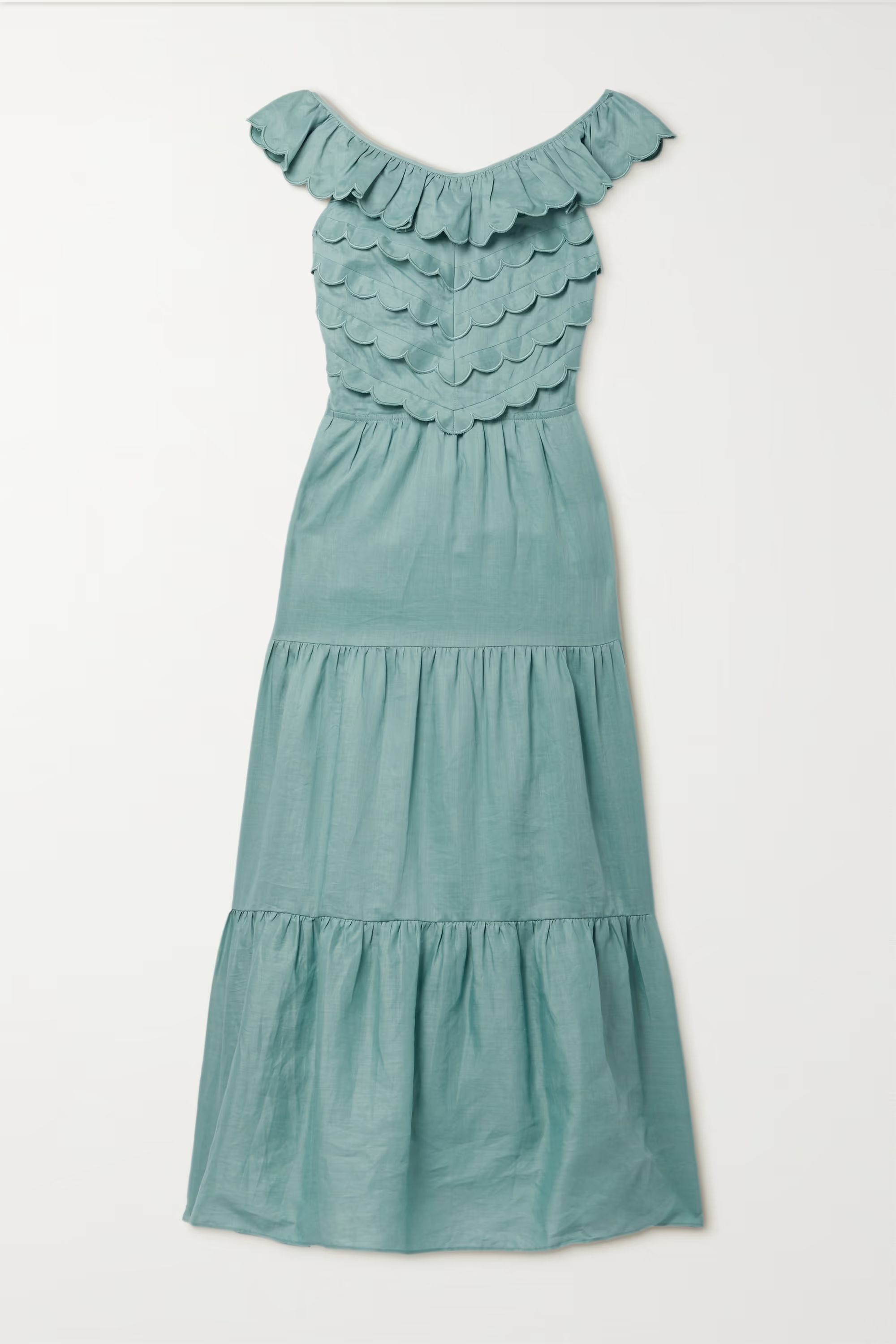 Shannon open-back scalloped tiered ramie midi dress | NET-A-PORTER (US)